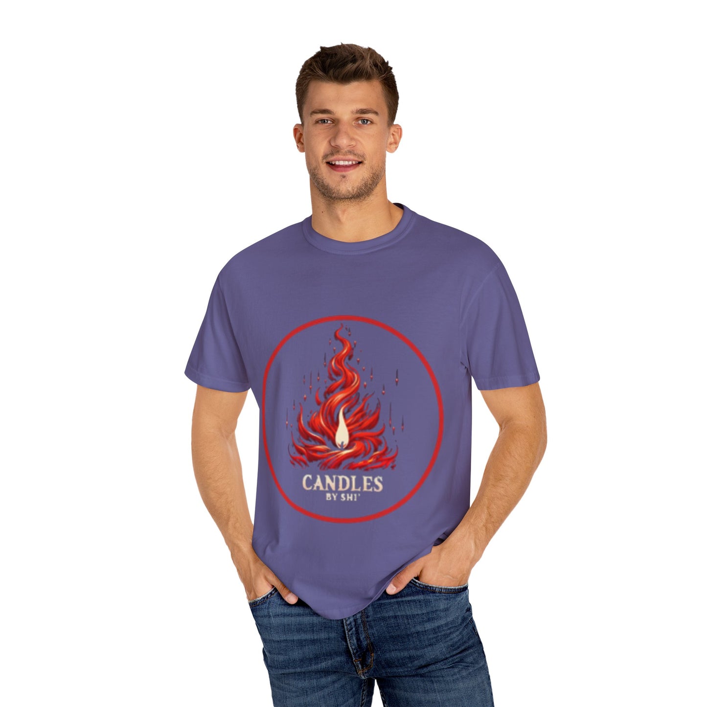 Unisex Garment-Dyed T-Shirt - 'Candles' Fire Design for Cozy Vibes
