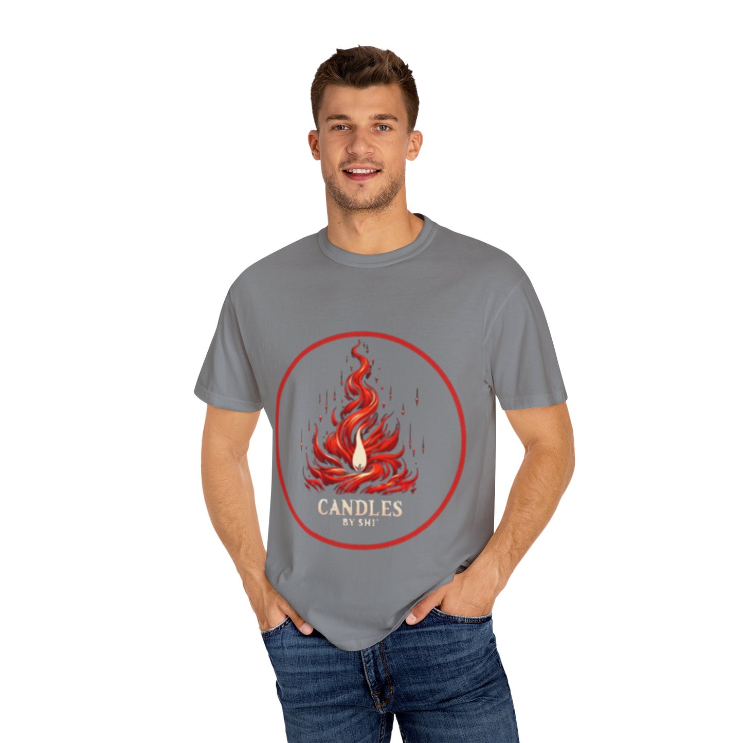 Unisex Garment-Dyed T-Shirt - 'Candles' Fire Design for Cozy Vibes