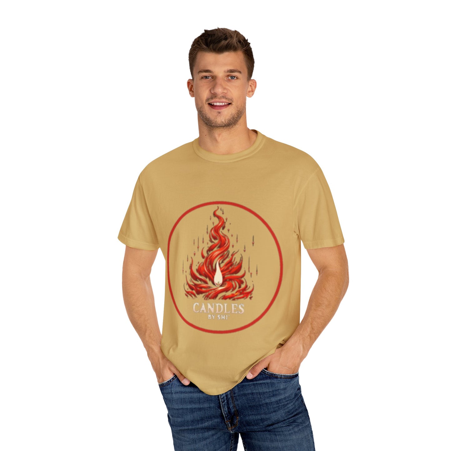 Unisex Garment-Dyed T-Shirt - 'Candles' Fire Design for Cozy Vibes