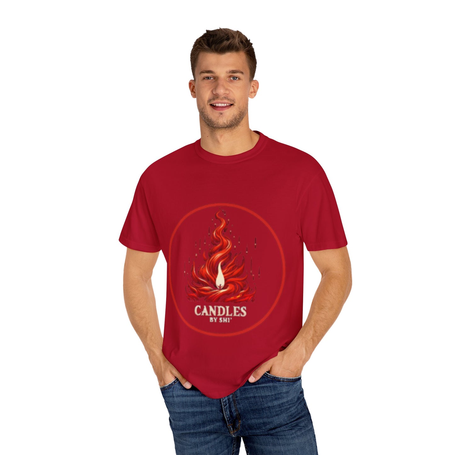 Unisex Garment-Dyed T-Shirt - 'Candles' Fire Design for Cozy Vibes
