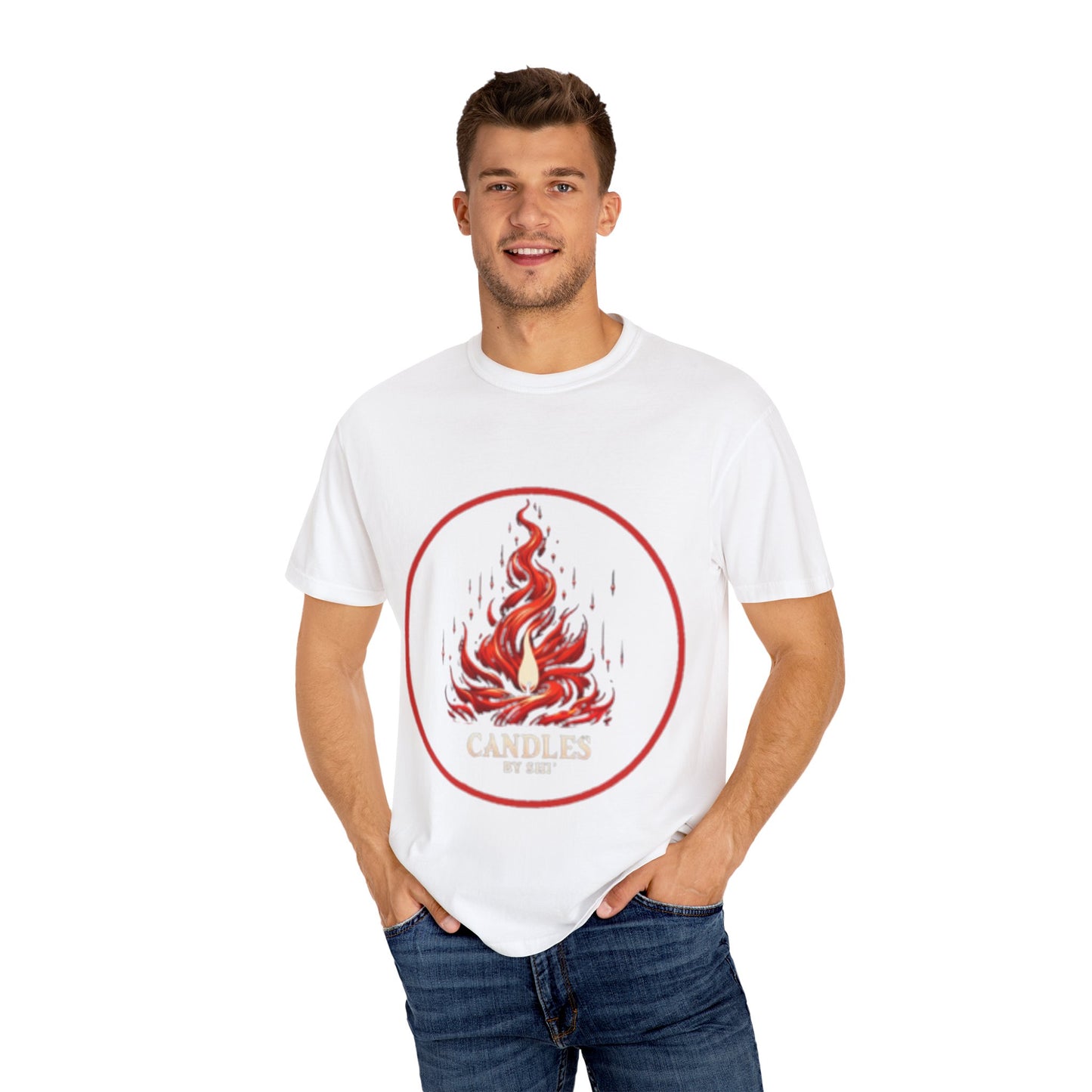 Unisex Garment-Dyed T-Shirt - 'Candles' Fire Design for Cozy Vibes