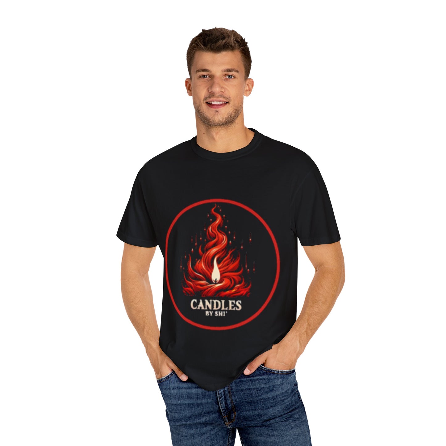 Unisex Garment-Dyed T-Shirt - 'Candles' Fire Design for Cozy Vibes