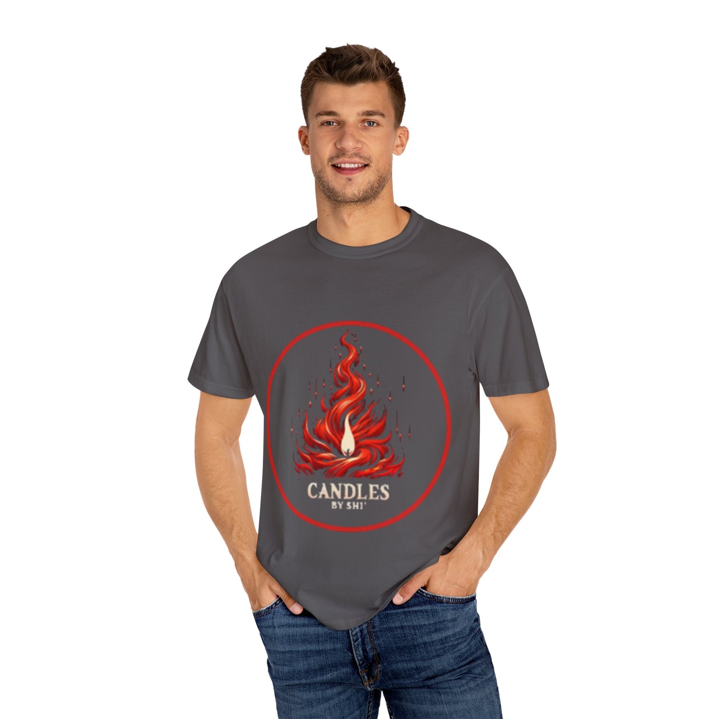 Unisex Garment-Dyed T-Shirt - 'Candles' Fire Design for Cozy Vibes