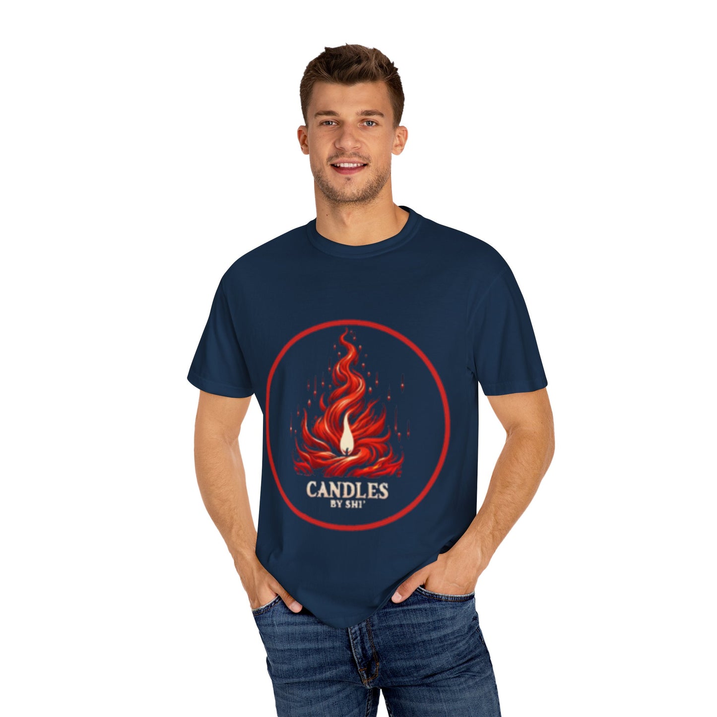 Unisex Garment-Dyed T-Shirt - 'Candles' Fire Design for Cozy Vibes