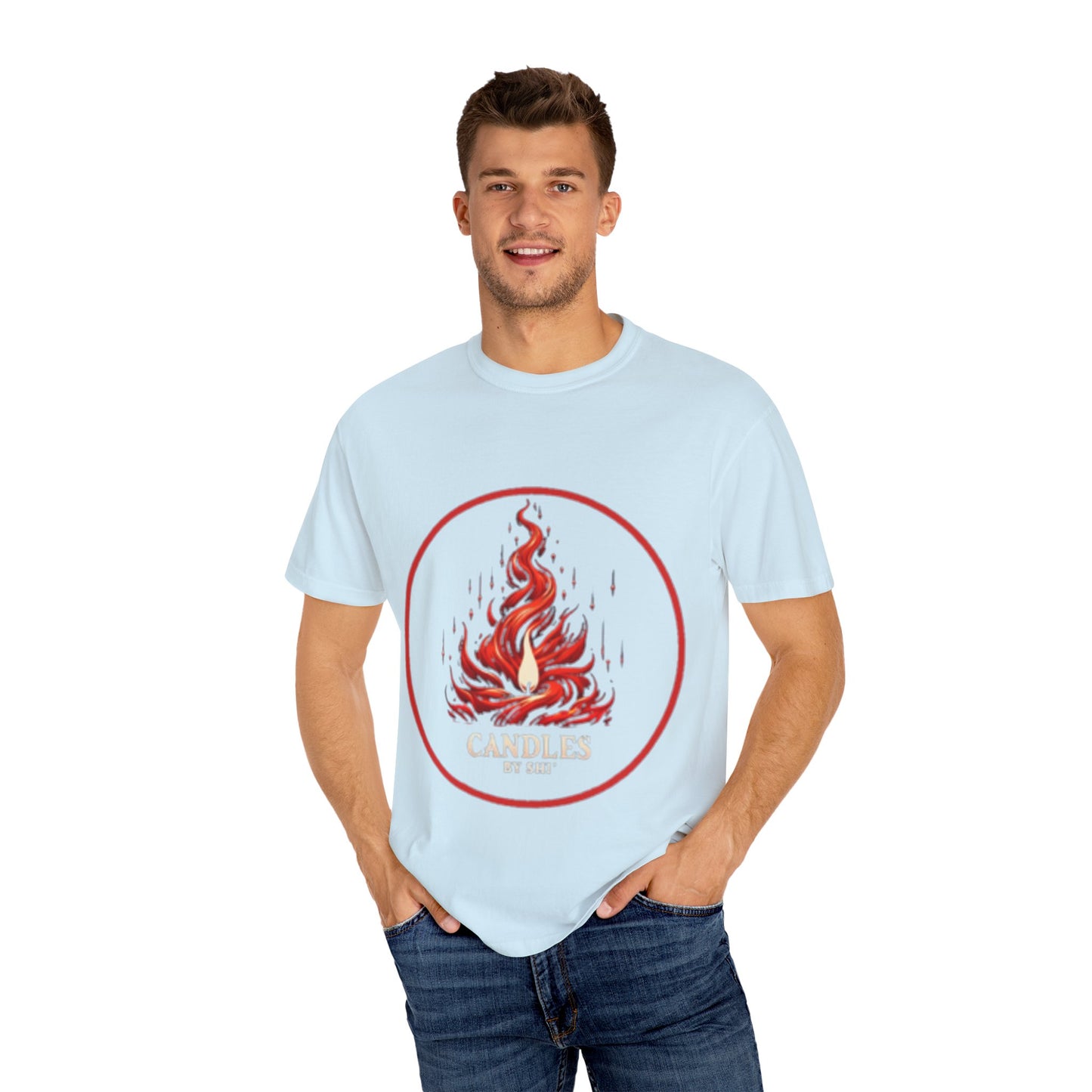 Unisex Garment-Dyed T-Shirt - 'Candles' Fire Design for Cozy Vibes