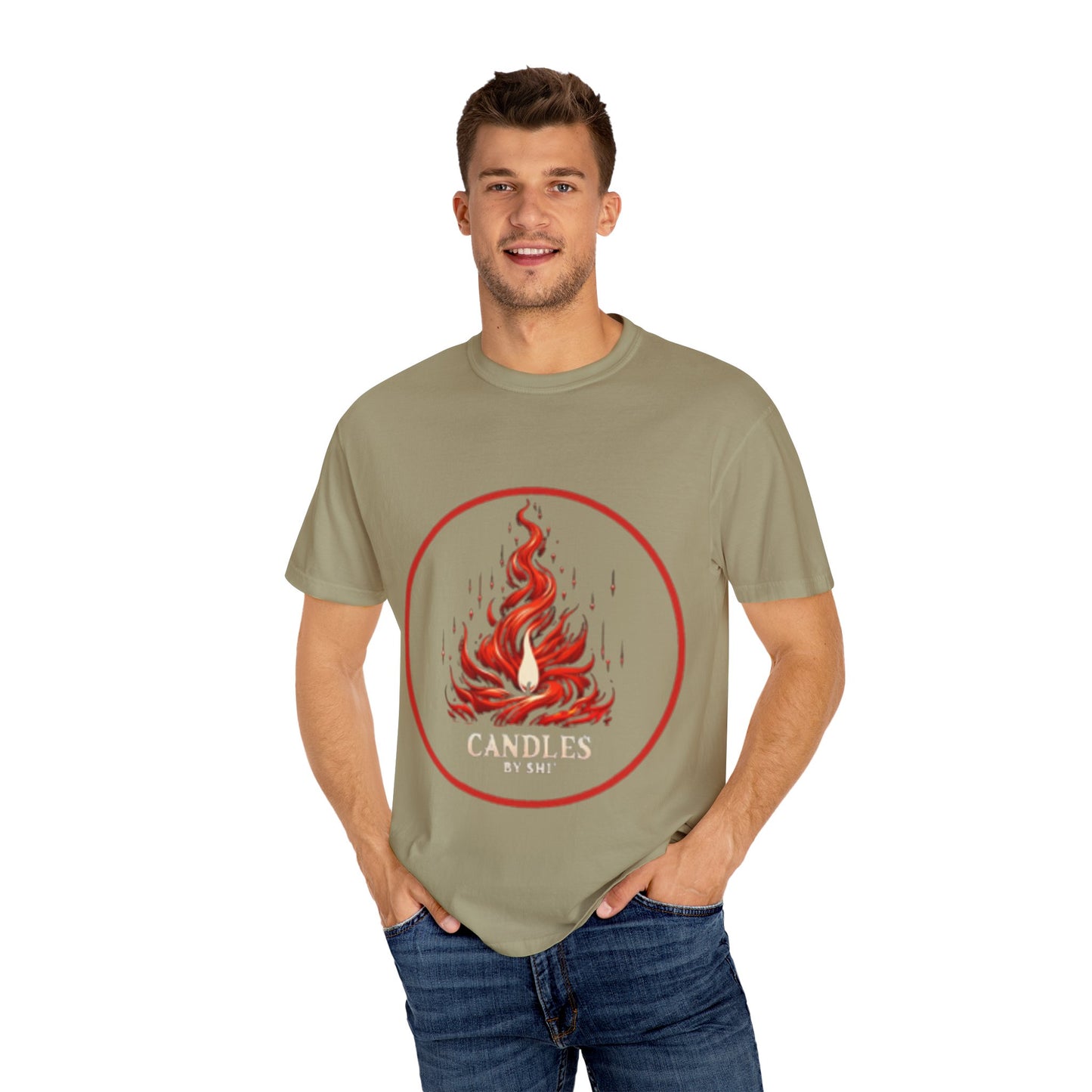 Unisex Garment-Dyed T-Shirt - 'Candles' Fire Design for Cozy Vibes