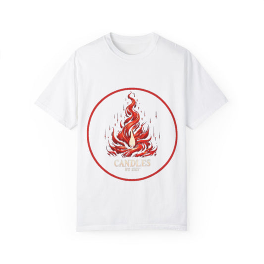 Unisex Garment-Dyed T-Shirt - 'Candles' Fire Design for Cozy Vibes